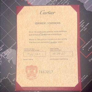Cartier Certificate with Gold and Red Details